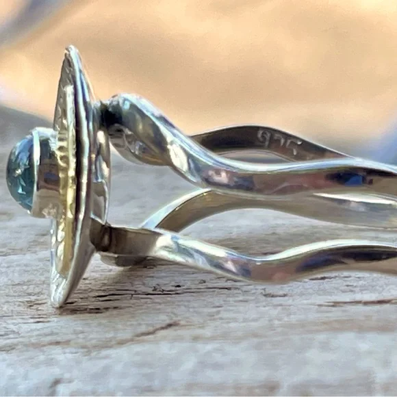 Two Tone Green Tourmaline Cabochon Sterling Silver Ring | sz 9 - Picture 11 of 11